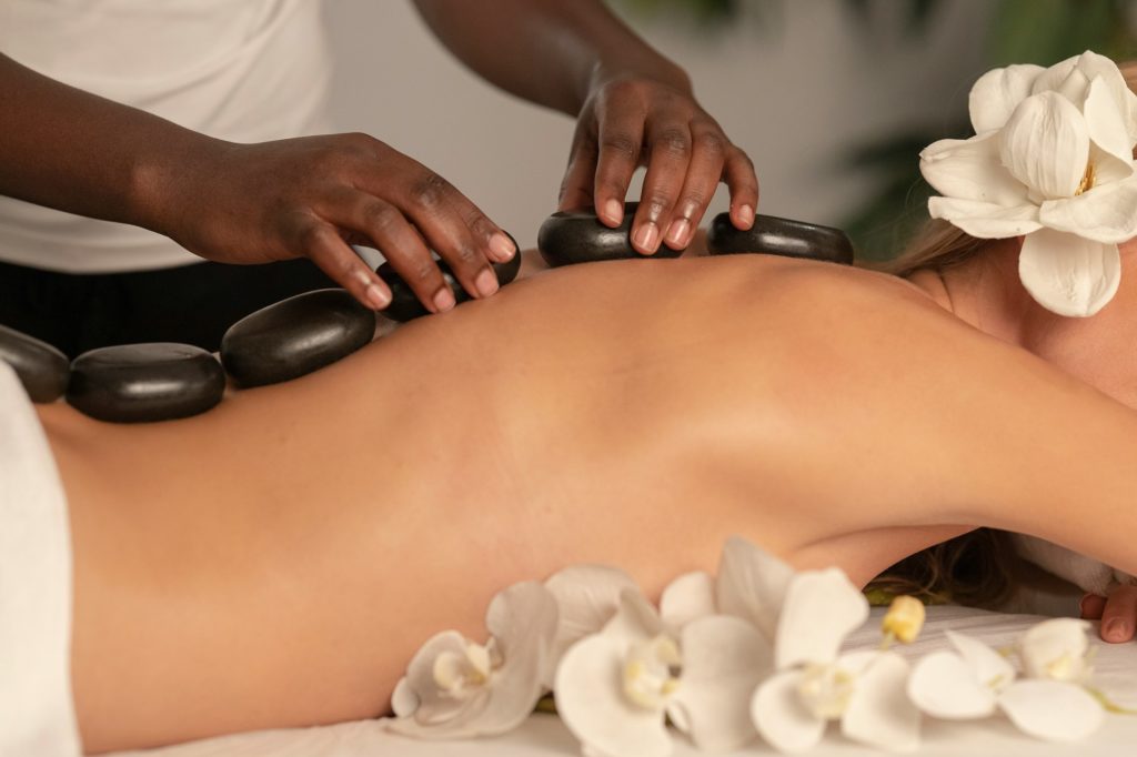 hot stone massage in progress